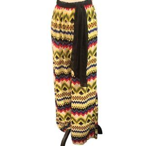 The Hangers Womens Palazzo Pants Size L/G Boho Geometric Print Multicolor Belt
